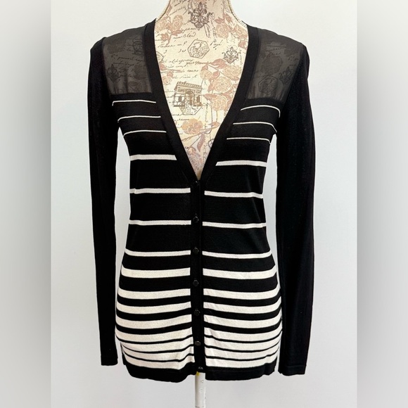 CALVIN KLEIN Black and White Knit Cardigan V-Neck - Picture 8 of 12